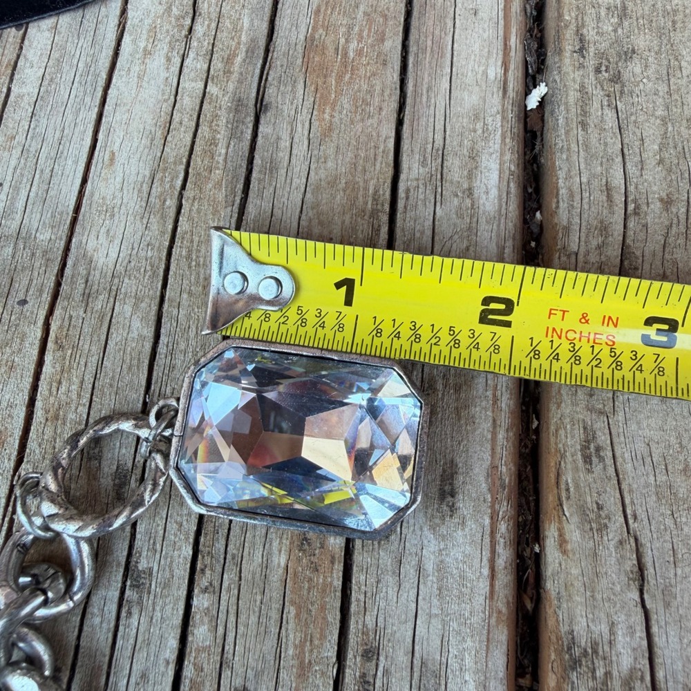 Chunky Curb Chain Necklace Women Silver Clear Emerald Cut Crystal Toggle Clasp - Picture 7 of 7